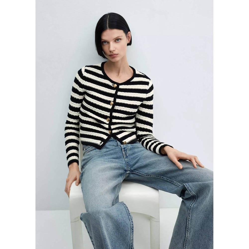 MANGO MNG Women's Jewel Buttons Striped Cardigan Size Small Fall Preppy - Picture 8 of 16